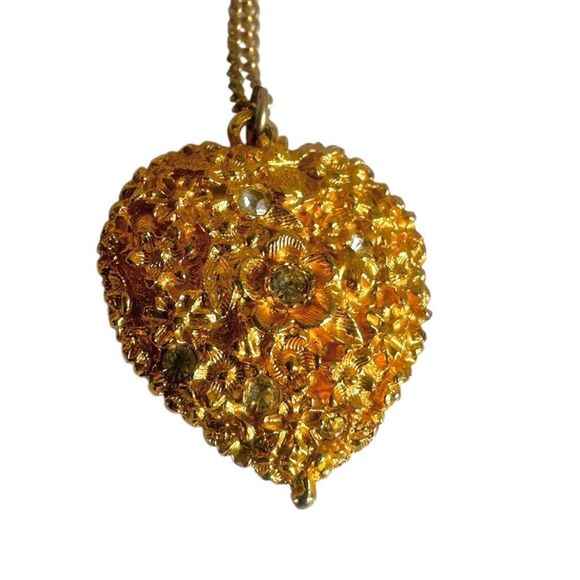Viviane Woodard Primeval Perfume Locket Heart Pendant w/ Rhinestones, Gold-Tone - Picture 6 of 10